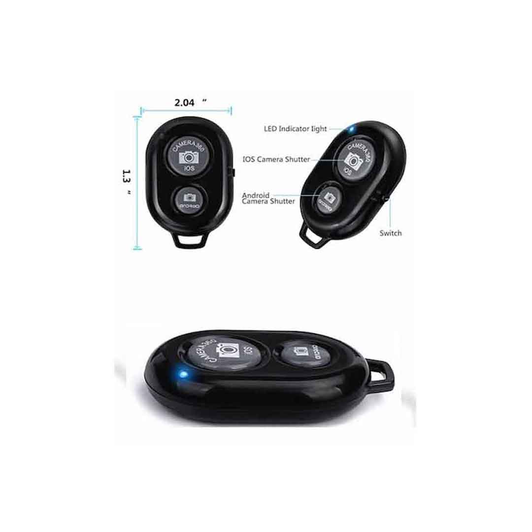 Black camera remote control with measurements on a white background