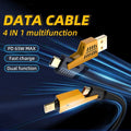 4-in-1 multifunctional data cable with gold connectors on a dark background
