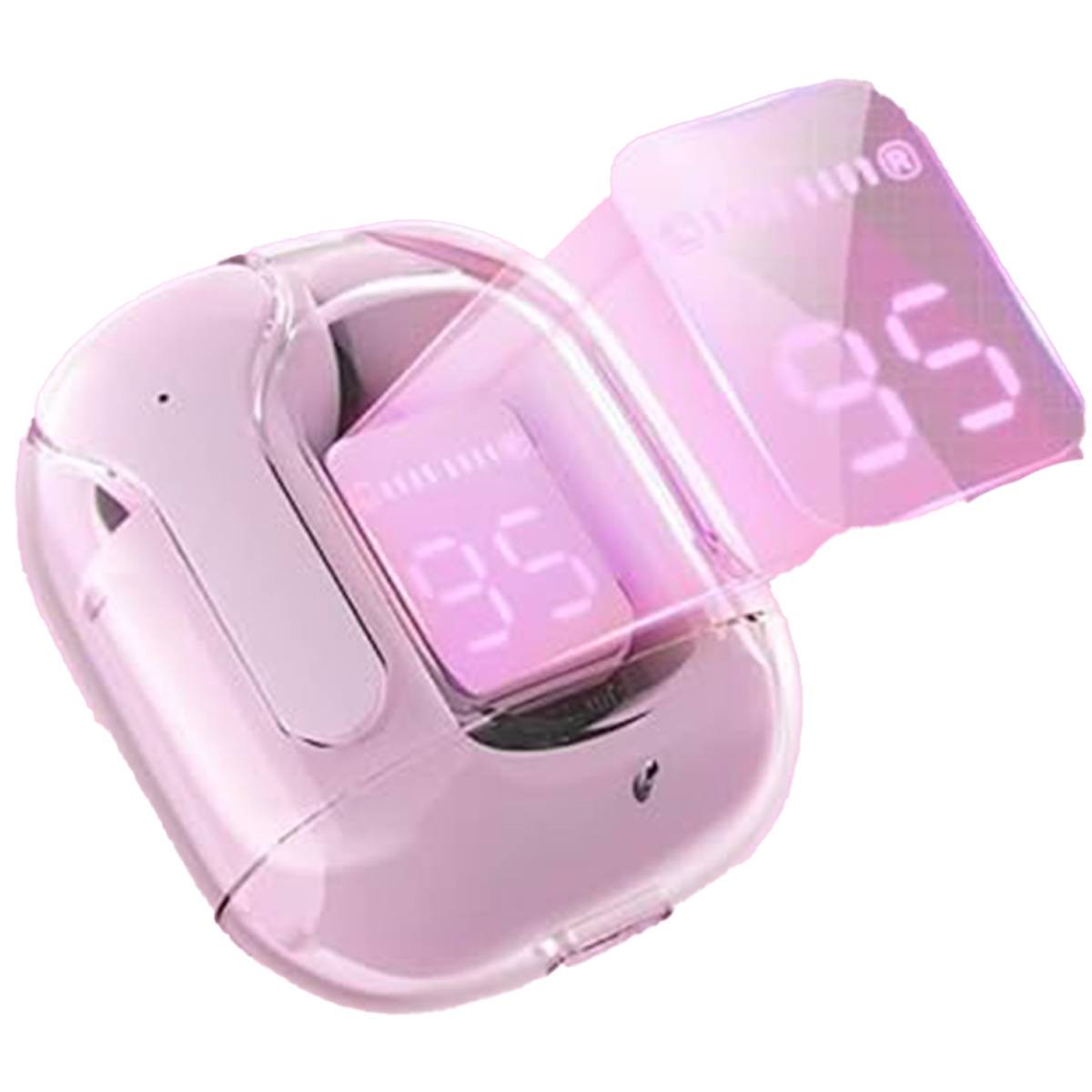 Pink digital hand warmer with LED display on a white background