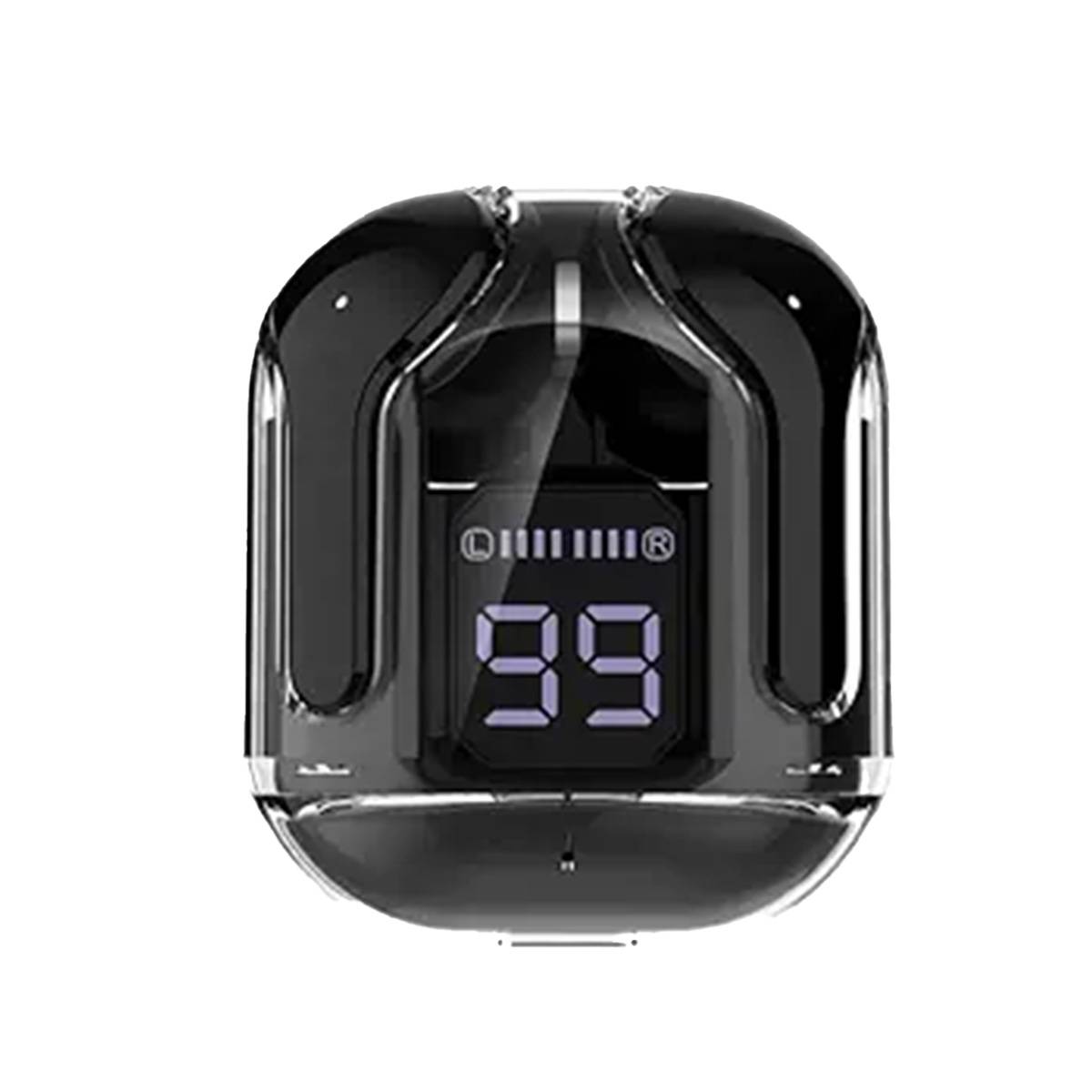 Black electronic device with digital display on a white background