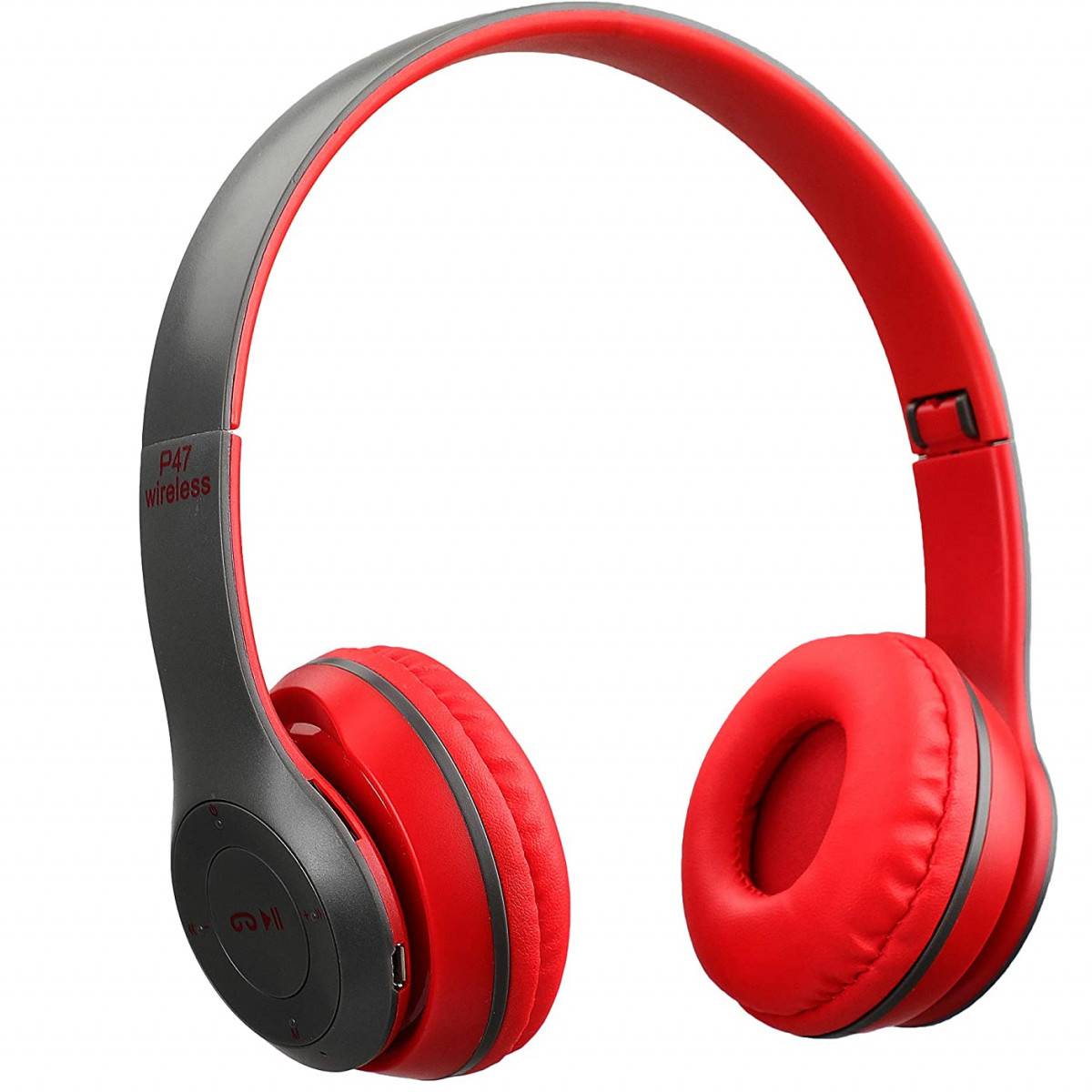 Red and black headphones on a white background
