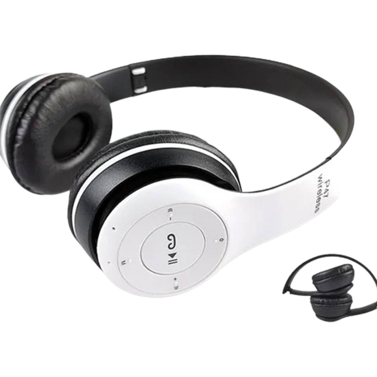 Black and white headphones on a white background