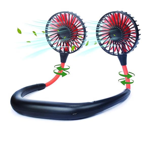 Necklace-style fan with red and black fans on a white background