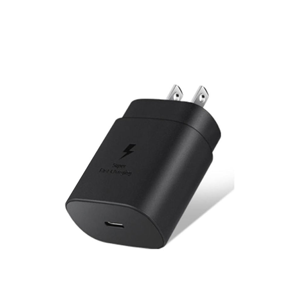 Black charging adapter with USB-C port on a white background