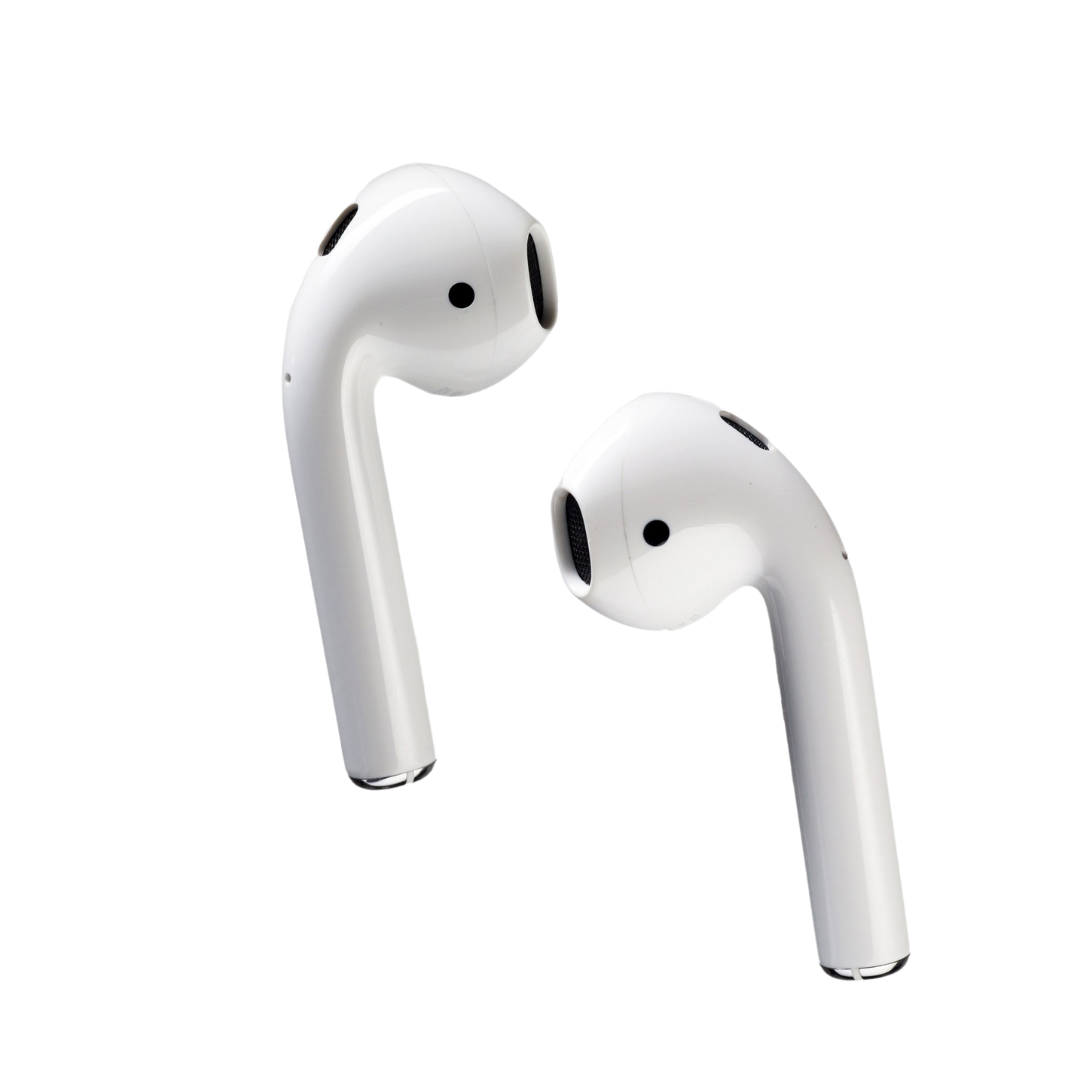 White wireless earbuds on a white background
