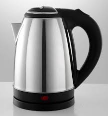 Stainless steel electric kettle on a white background