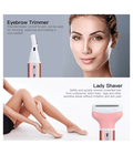 Advertisement for eyebrow trimmer and lady shaver with product images and text.