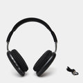 Black over-ear headphones with a detached cable on a white background