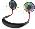 Portable neck fan with colorful blades on a white background