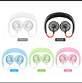 Color options of a portable fan with white, black, blue, green, and pink finishes.